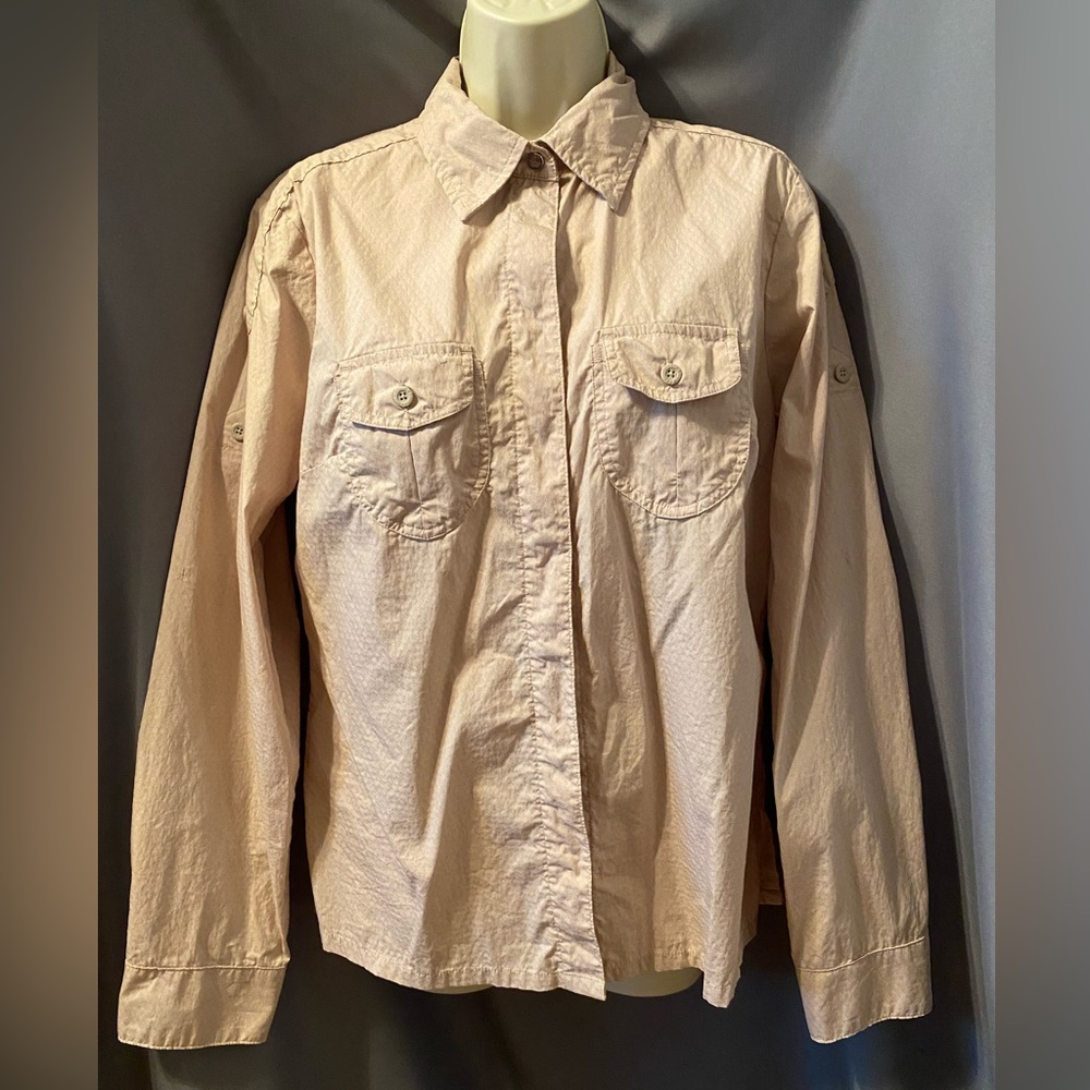 Womens Blouse Outdoor Hiking roll up sleeves Pink snap front REI Brand